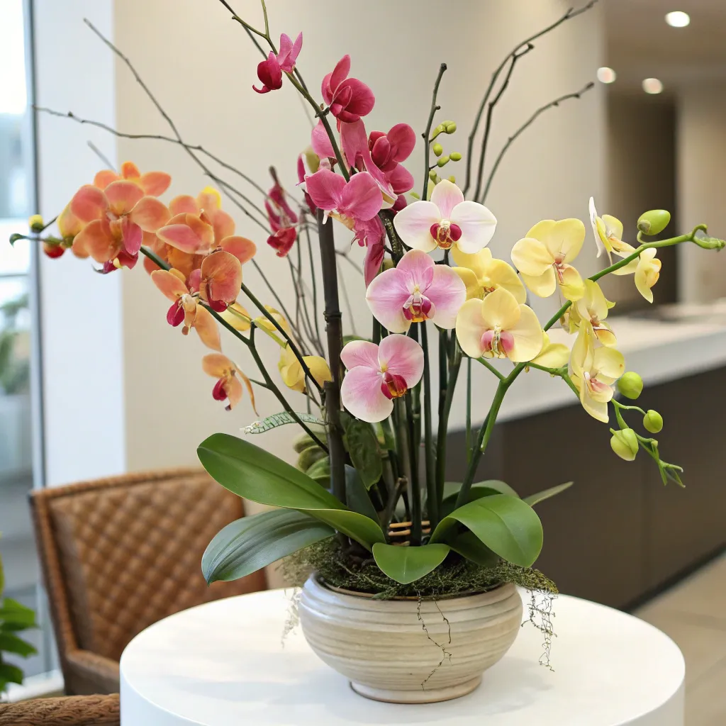 Delicately crafted orchid arrangement for sophisticated events